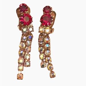 Dynasty Vibes Red Crystal and Aurora Borealis Stone Earrings